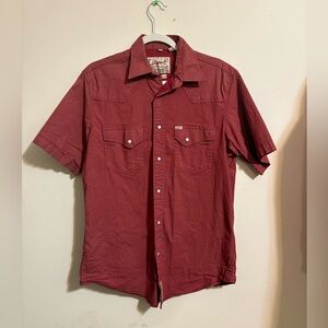 Rafter C Mens Medium maroon short-sleeve western dress shirt pearl snap buttons